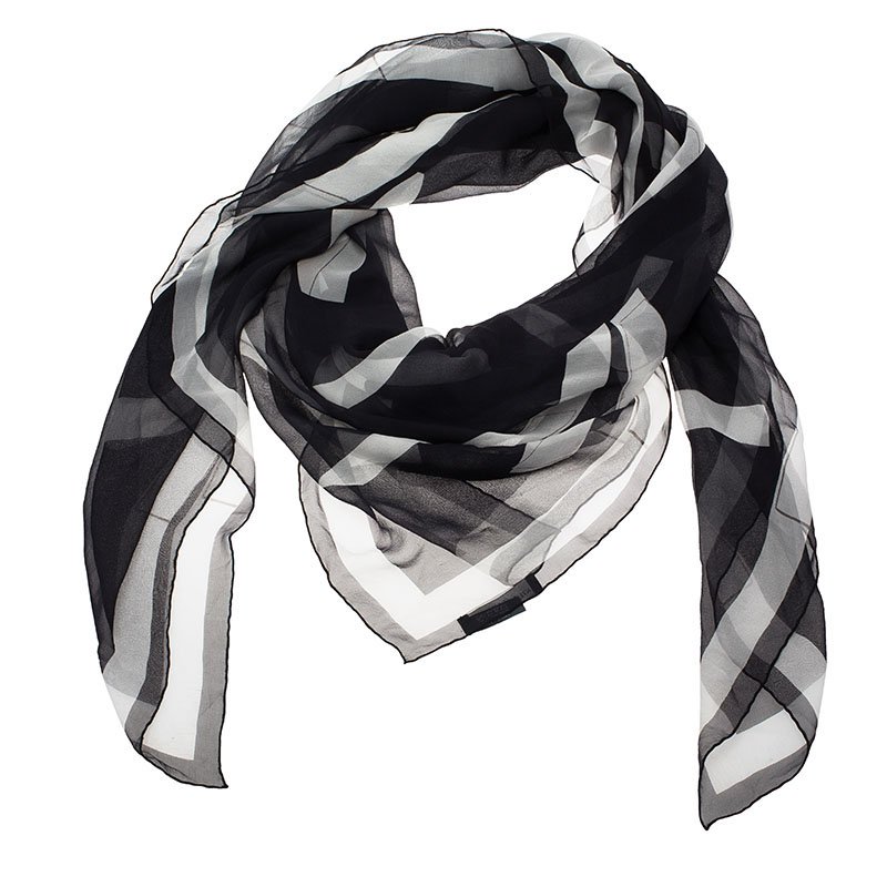 Pre Owned Alexander McQueen Monochrome Logo Print Silk Scarf