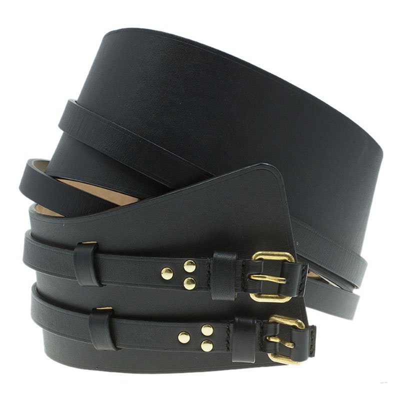 Alexander McQueen Black Leather Wide Waist Belt 90 CM