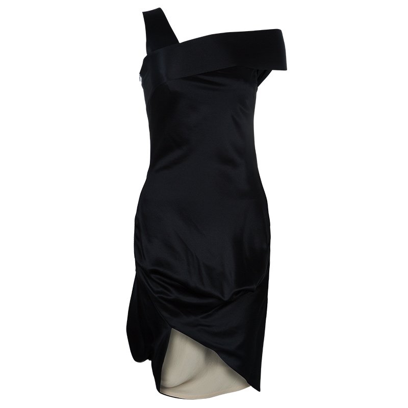 Pre Owned Alexander McQueen Black Asymmetric Silk Dress S