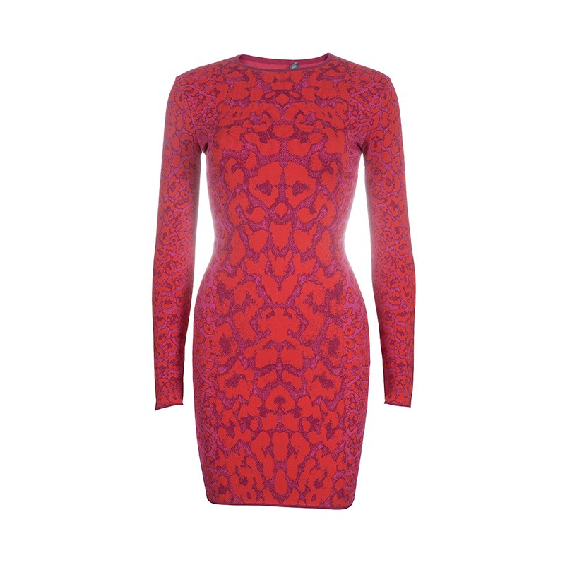 Alexander McQueen Pink and Red Leopard Print Pencil Dress XS