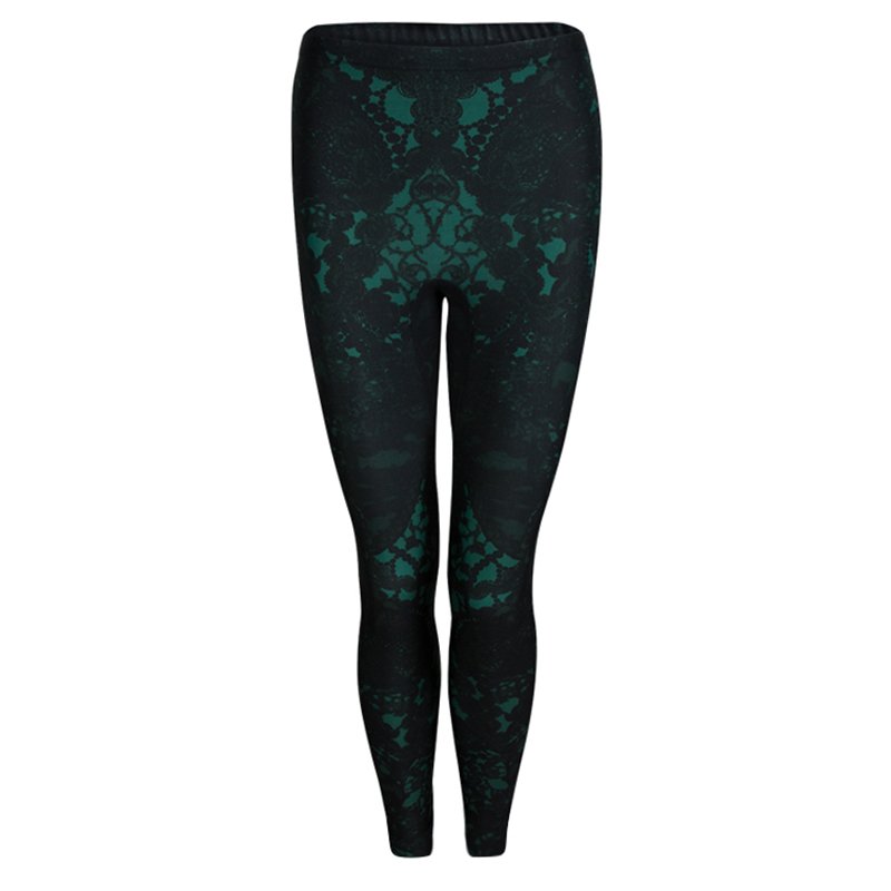 Pre Owned Alexander Mcqueen Dark Green Lace Print Leggings S