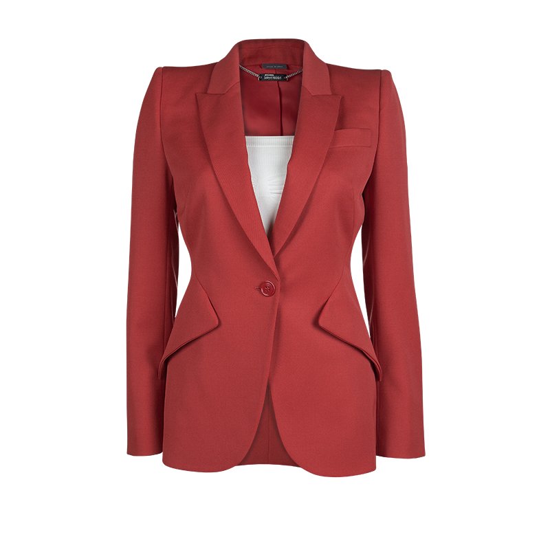 Pre Owned Alexander McQueen Red Notched Collar Tailored Wool Blazer S