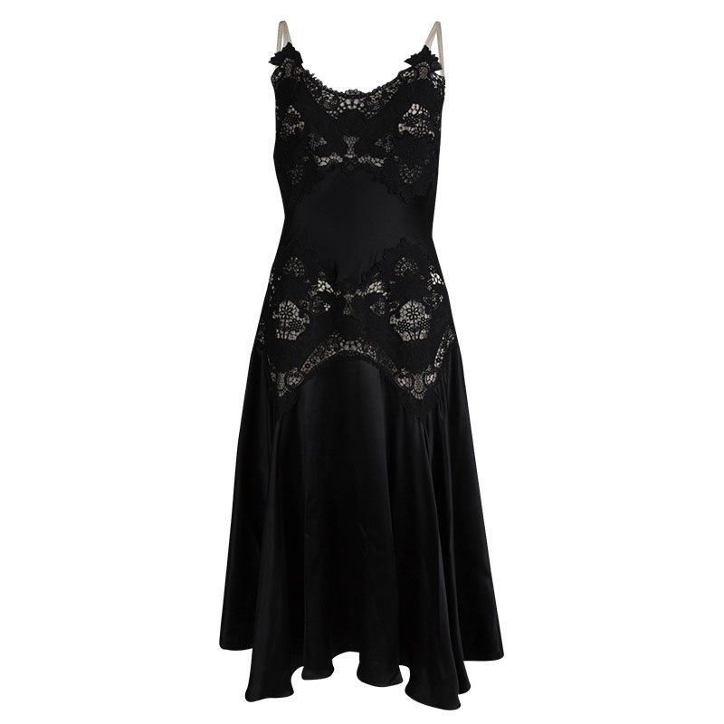 Pre Owned Alexander McQueen Black Silk Lace Detail Dress M