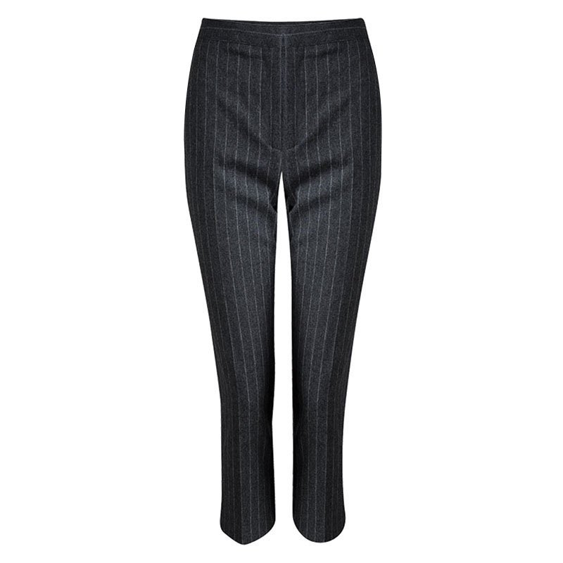 Alexander McQueen Grey Striped Wool Trousers M