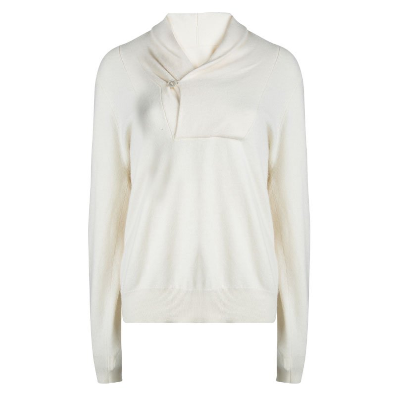 Pre Owned Alexander McQueen Cream Shawl Collar Cashmere Sweater XL