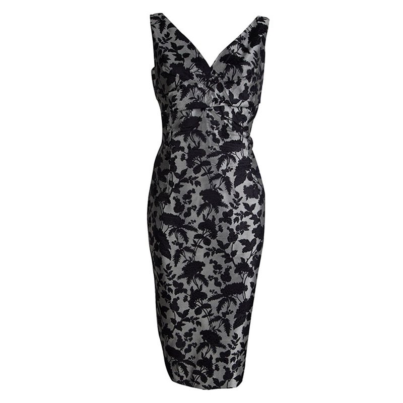 Pre Owned Alexander McQueen Grey Brocade Floral Dress L