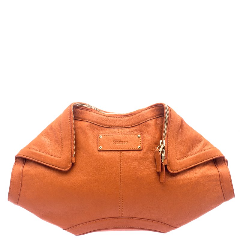 Pre Owned Alexander McQueen Orange Leather Medium Faithful De Manta Clutch
