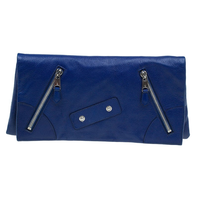 Pre Owned Alexander McQueen Navy Blue Leather Faithful Glove Clutch