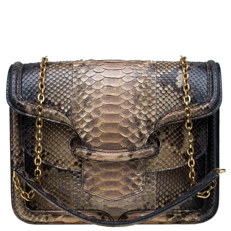 Alexander McQueen Bi Color Python Leather Heroine Chain Shoulder Bag