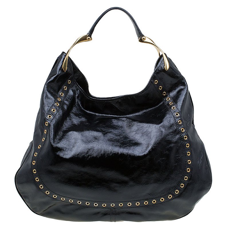 Alexander Mcqueen Black Patent Leather Wishbone Hobo