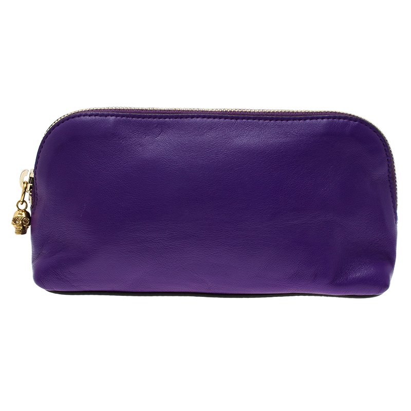 Alexander McQueen Purple Leather Cosmetic Pouch