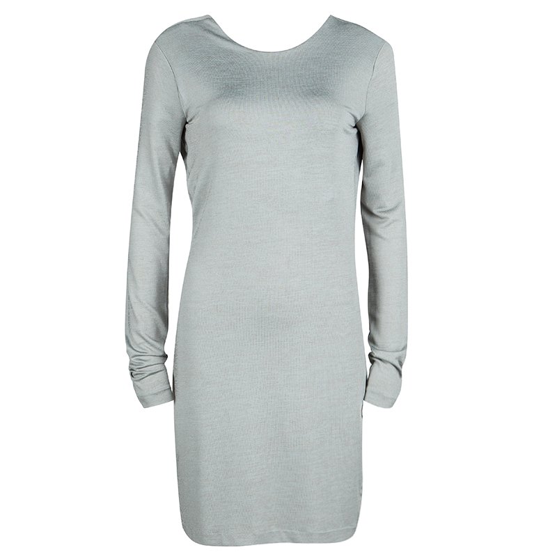 T By Alexander Wang Grey Knit Scoop Back Detail Long Sleeve Dress M 