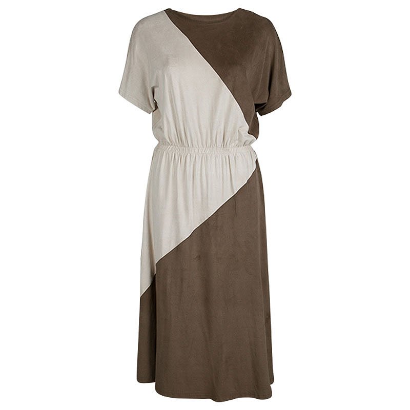 Pre Owned Alexander Wang Brown Faux Suede Colorblock Midi Dress S