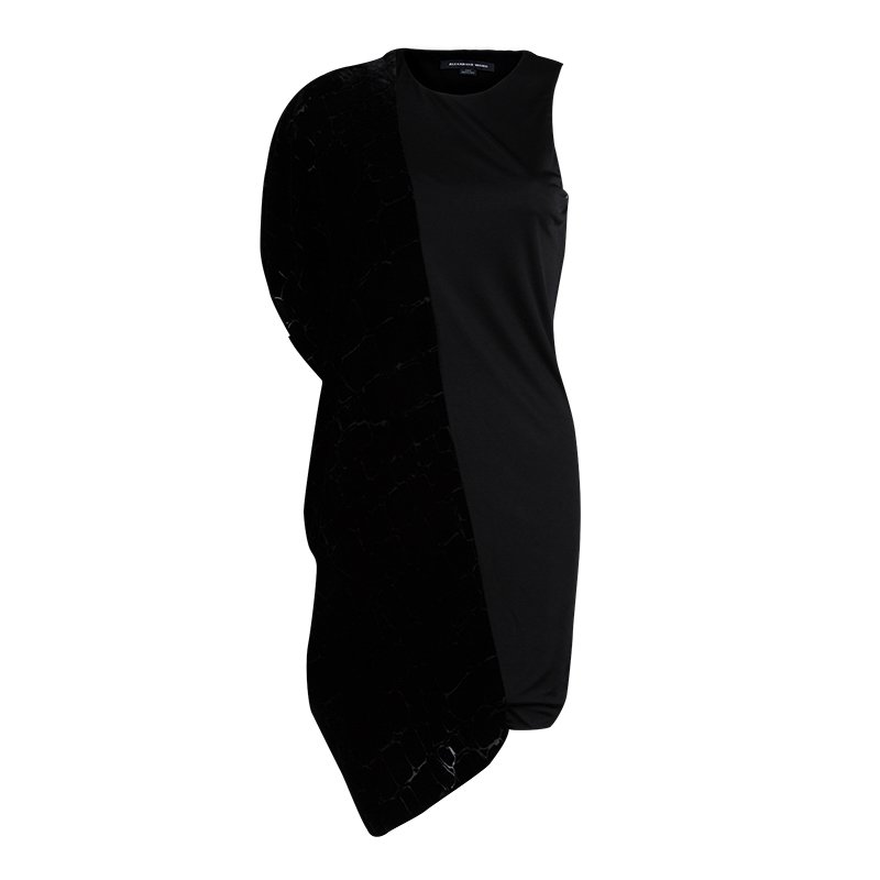 Alexander Wang Black Velvet Burnout Detail Asymmetric Dress M