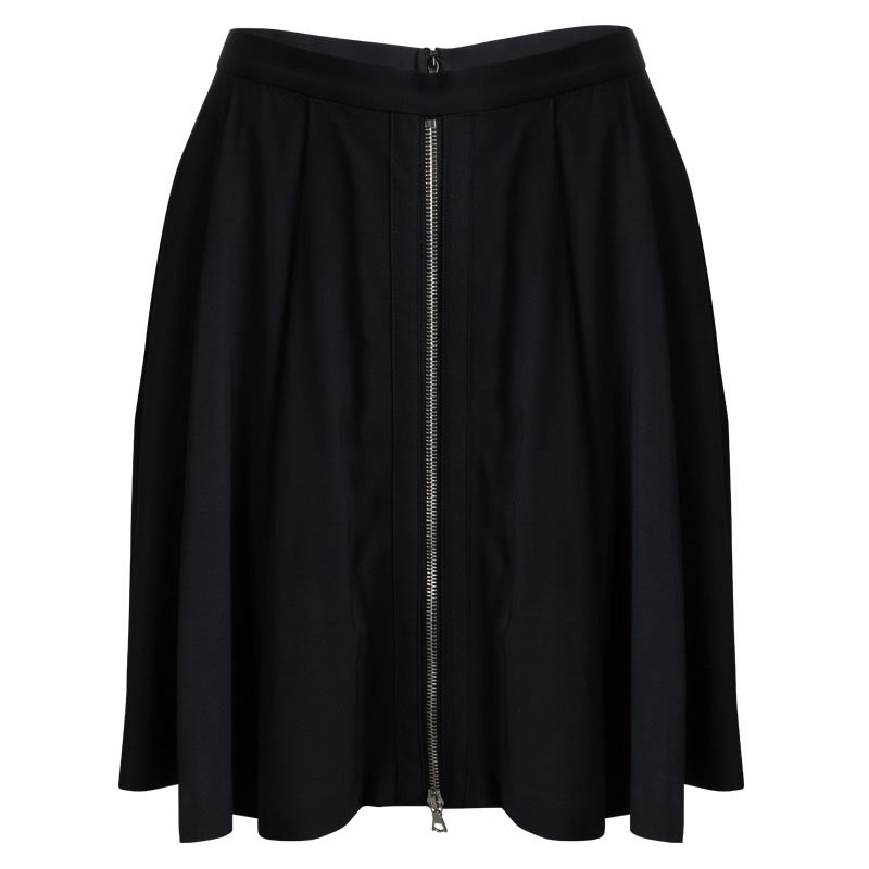 Pre Owned Alexander Wang Black Zip Detail Pleated Skirt S