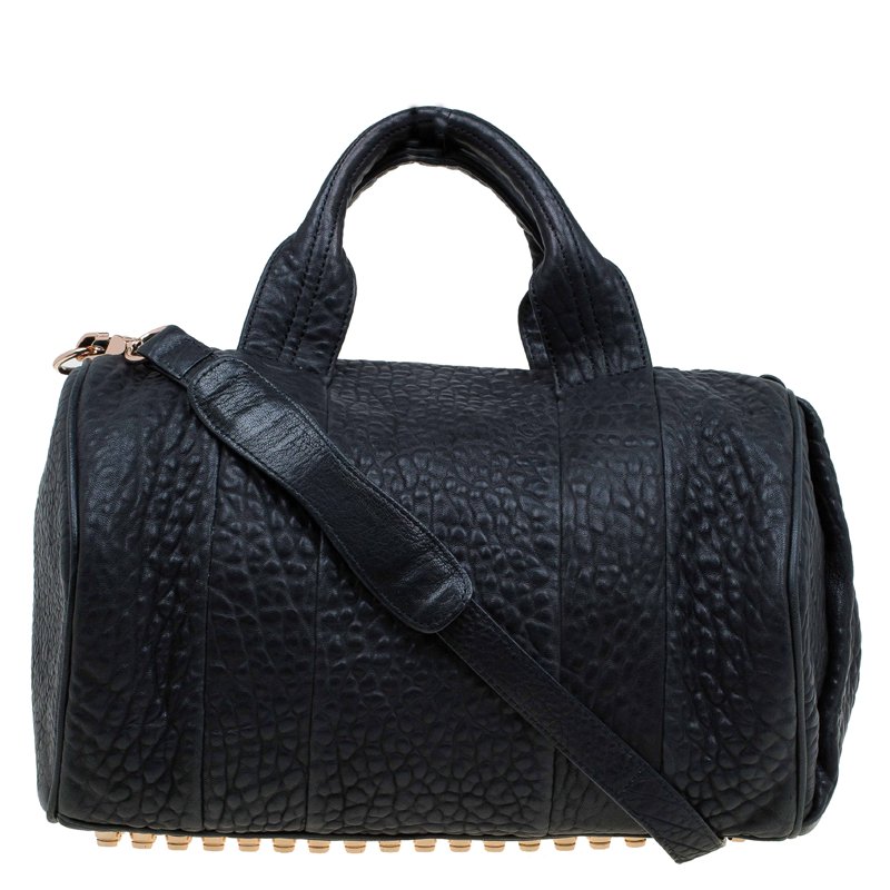 Alexander Wang Black Textured Leather Rocco Duffel Bag