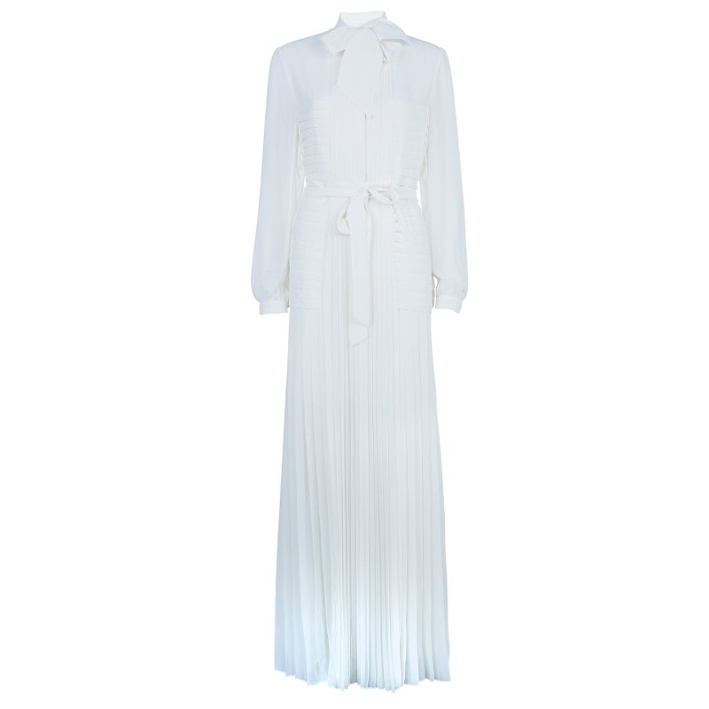 Alice by Temperley White Long Rose Pleated Dress M