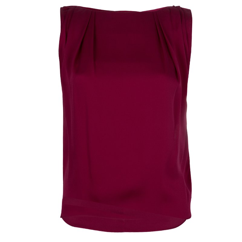 Alice + Olivia Burgundy Silk Pleated Sleeveless Top XS