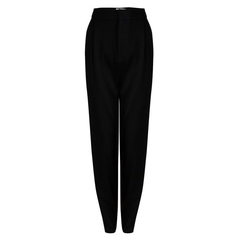 Alice + Olivia Black High Waist Pleat Detail Trousers M