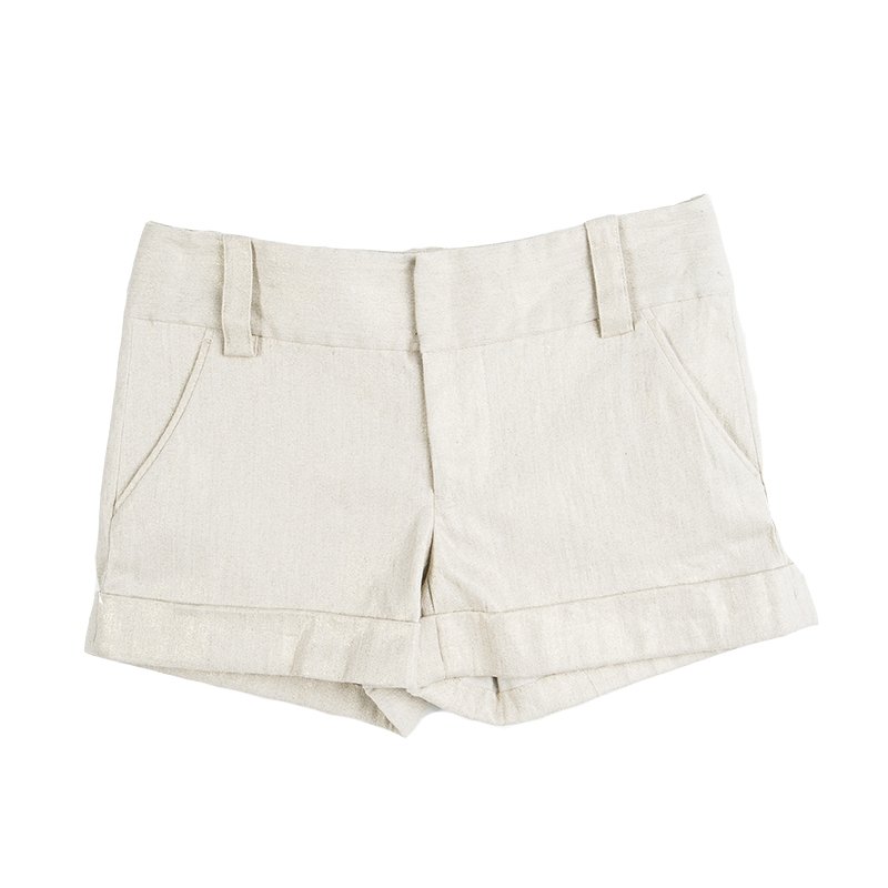 Alice + Olivia Metallic Beige Linen Cady Cuff Shorts XS