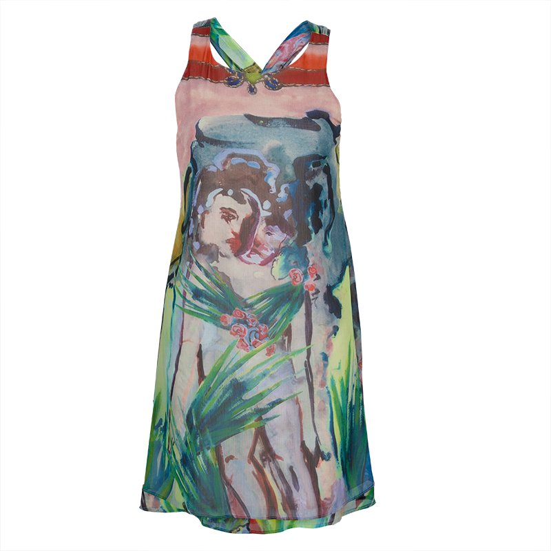 Alice + Olivia Multicolor Digital Print Cutout Back Detail Sleeveless Dress XS