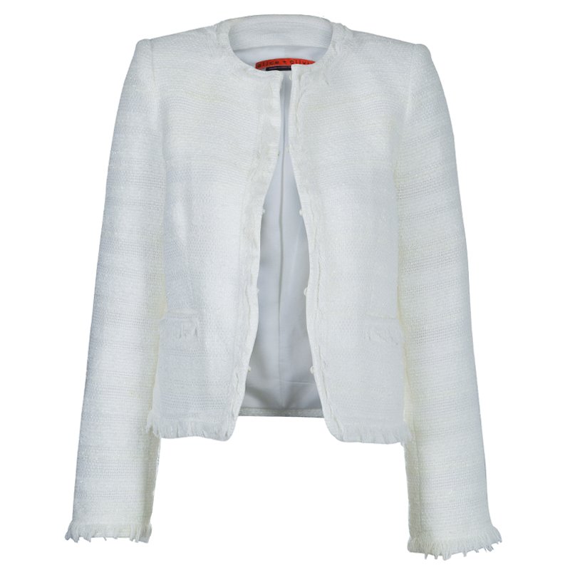 Pre Owned Alice + Olivia White Textured Boucle Jacket XS