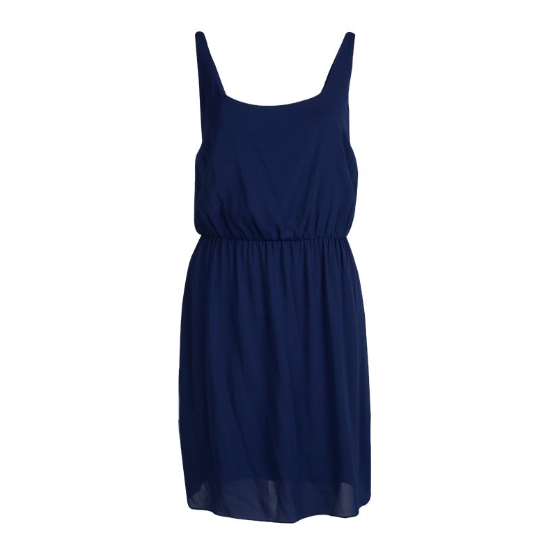 Pre Owned Alice + Olivia Blue Silk Gathered Waist Sleeveless Mini Dress M