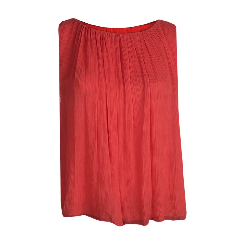 Pre Owned Alice + Olivia Red Silk Gathered Neckline Sleeveless Top XS
