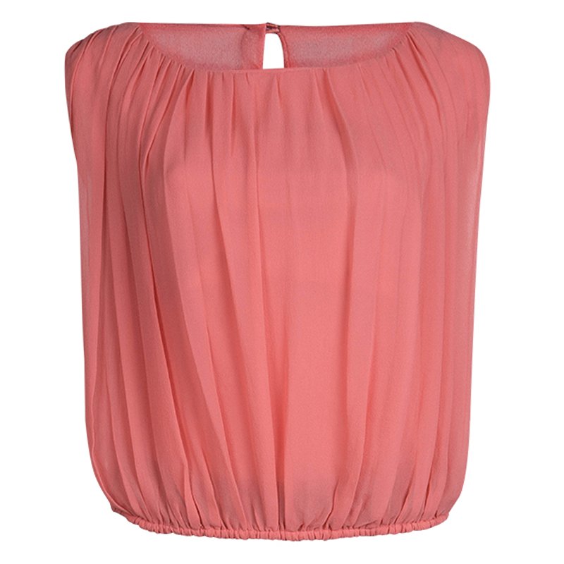 Pre Owned Alice + Olivia Pink Silk Gathered Sleeveless Top XS