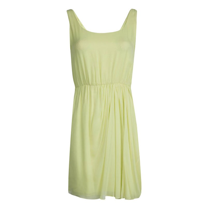 Alice + Olivia Neon Green Gathered Waist Sleevless Dress XS