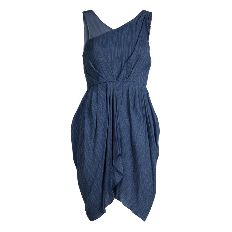 Pre Owned Alice + Olivia Blue Silk Asymmetric Draped Sleeveless Dress XS