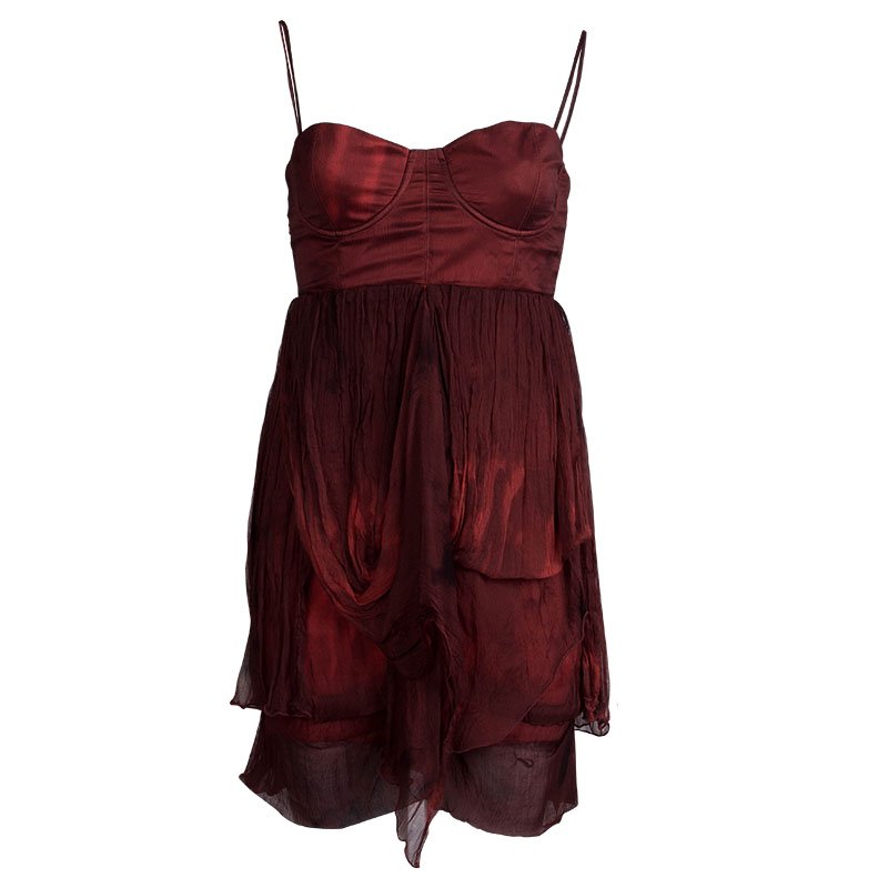 Alice + Olivia Red Draped Silk Bustier Dress XS