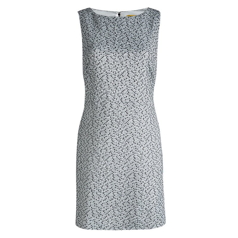 Pre Owned Alice and Olivia Monochrome Textured Cut Out Back Detail Dress L