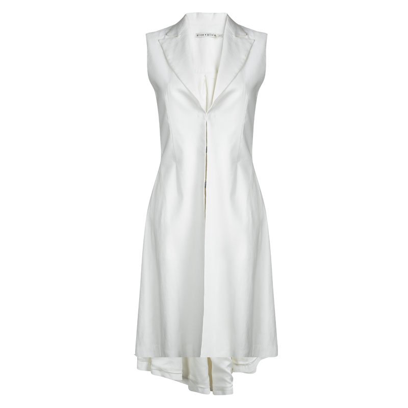 Pre Owned Alice + Olivia White Sleeveless High Low Dress Coat S