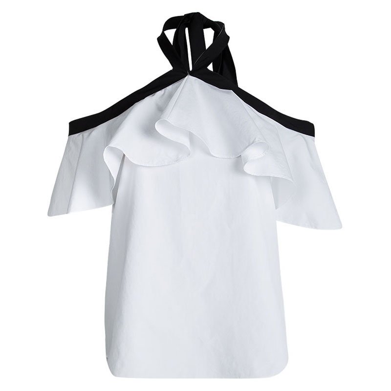 Pre Owned Alice + Oliva White Cotton Alyssa Off Shoulder Halter Top S