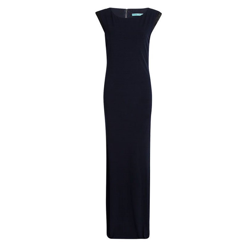 Alice + Olivia Navy Blue Knit Leather Trim Sleeveless Maxi Dress M