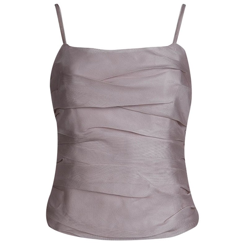 Pre Owned Armani Collezioni Lavender Mesh Overlay Ruched Crop Top L
