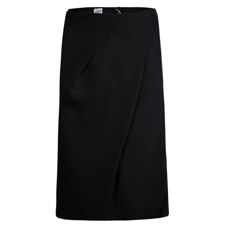 Pre Owned Armani Collezioni Black Draped Knee Length Skirt M