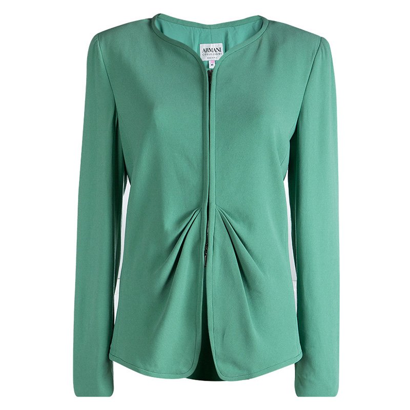 Armani Collezioni Pastel Green Ruched Detail Zip Front Jacket L