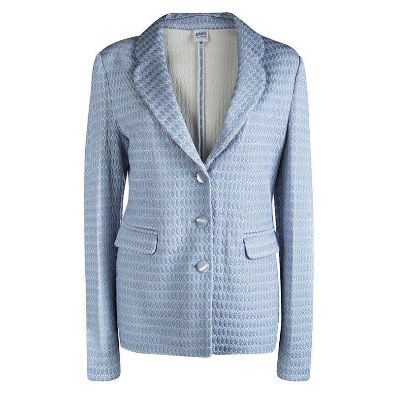 Pre Owned Armani Collezioni Blue Embossed Jacquard Jacket L