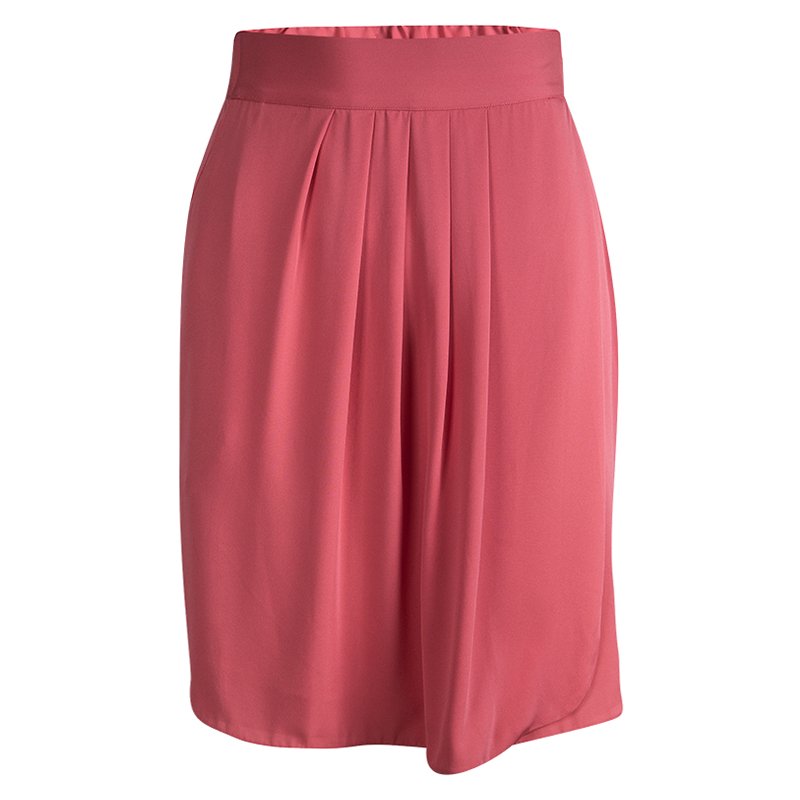 Pre Owned شورت أرماني كوليزيوني حرير وردي بطيات مزينة L