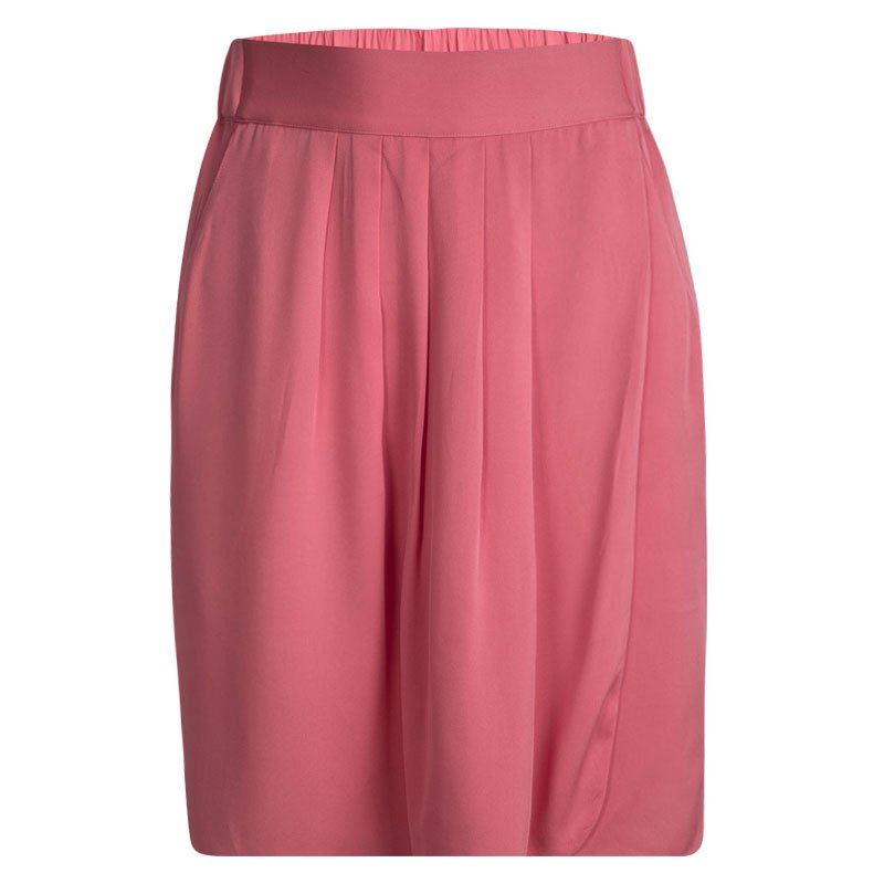 مملوكة مسبقًا Armani Collezioni Pink Silk Pleat Detail Divided Skirt M