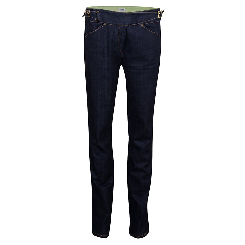 Pre Owned Armani Collezioni Indigo Dark Wash Denim Buckle Detail Straigh Fit Jeans M