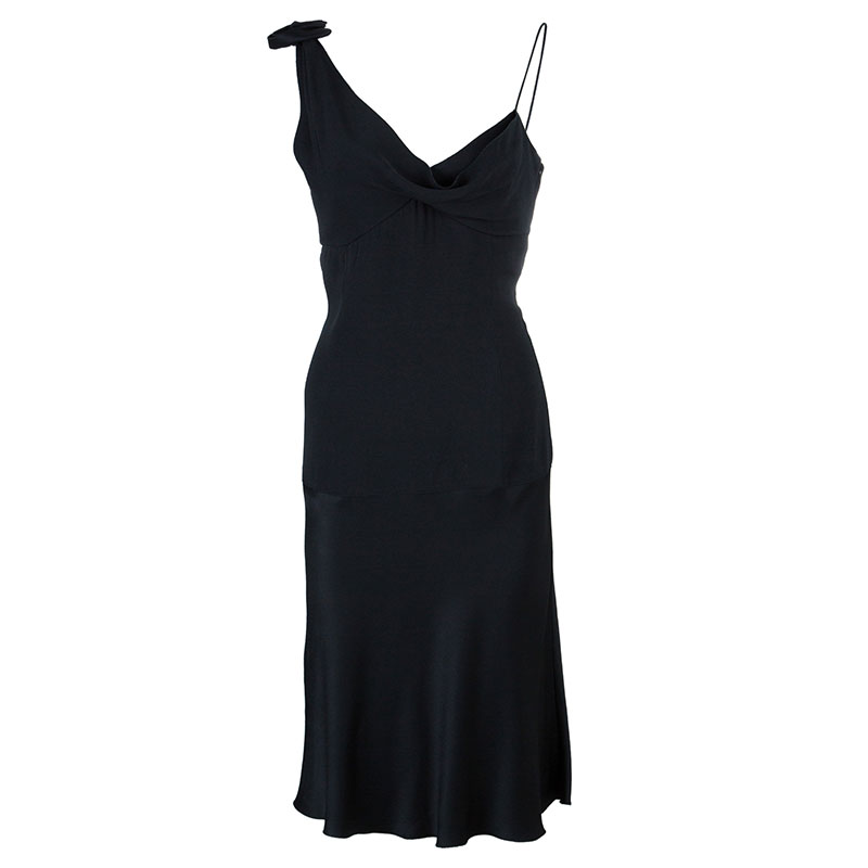 Pre Owned Armani Collezioni Black Satin Sleeveless Dress M