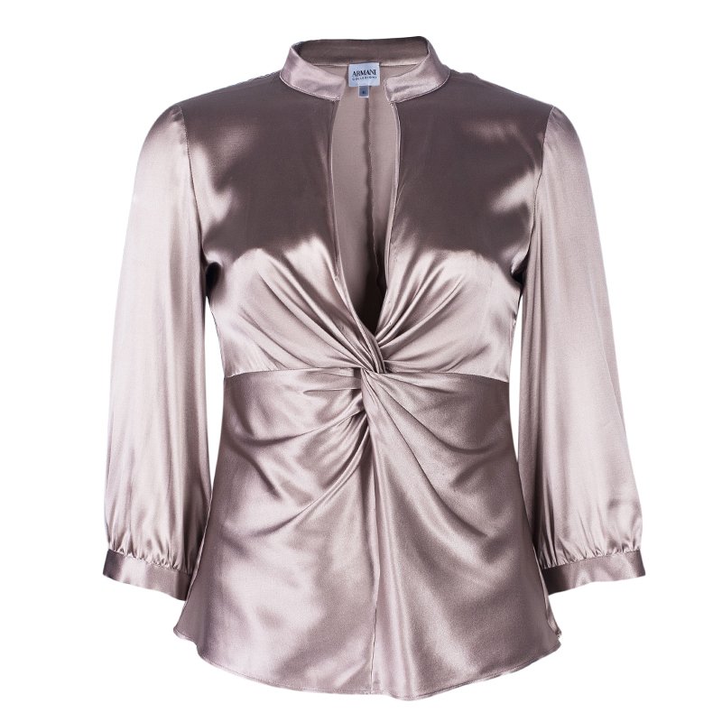 Pre Owned توب أرماني كوليزيوني حرير بيج S