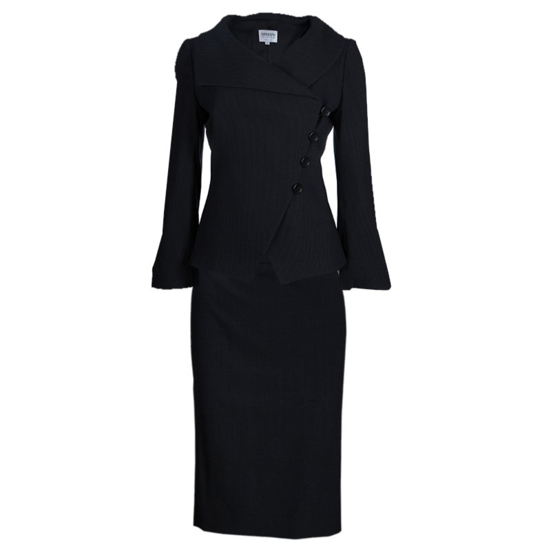 Pre Owned Armani Collezioni Black Striped Skirt Suit M