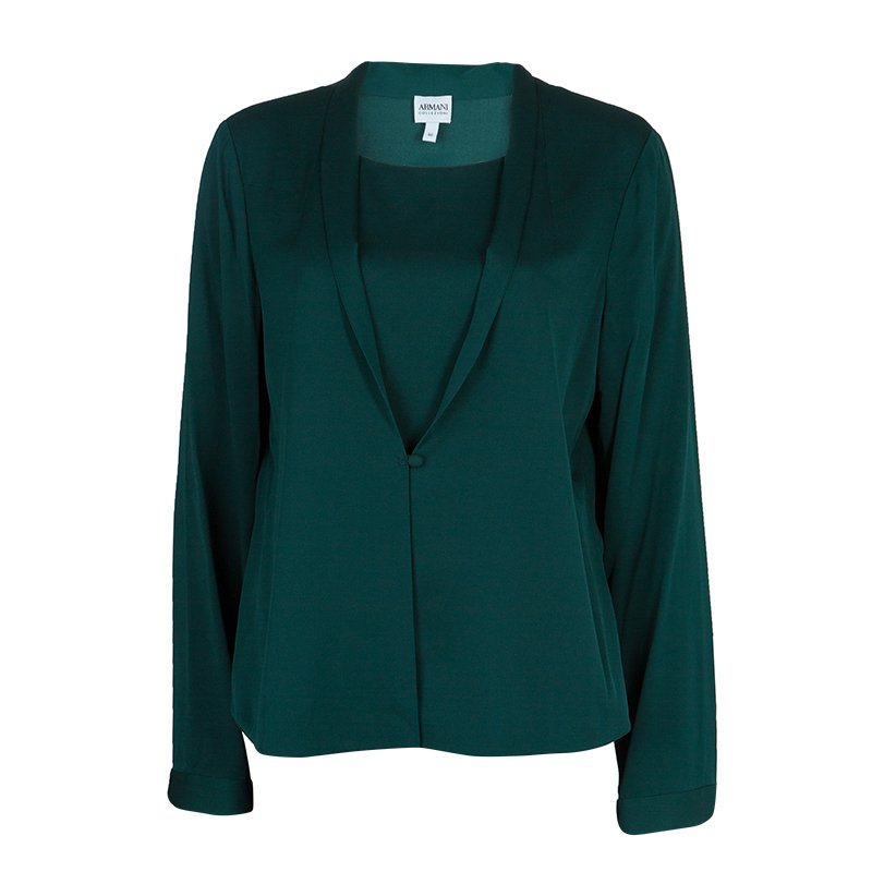 مملوكة مسبقًا بلوزة أرماني كوليزوني تصميم البليزر خضراء بأكمام طويلة مقاس L