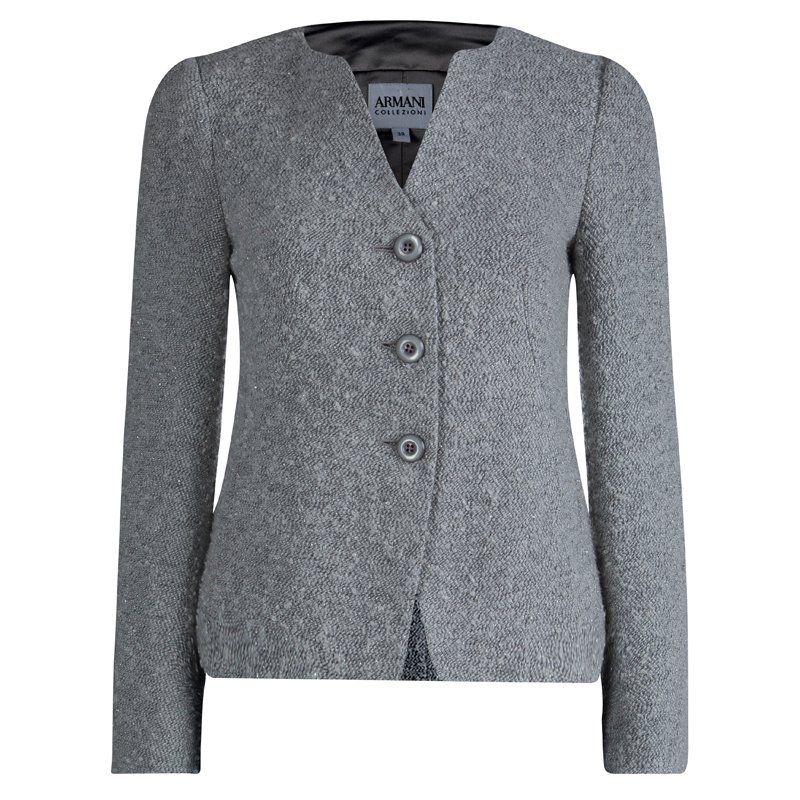 مملوكة مسبقًا جاكيت أرماني كوليزيوني رصاصي منقوش S