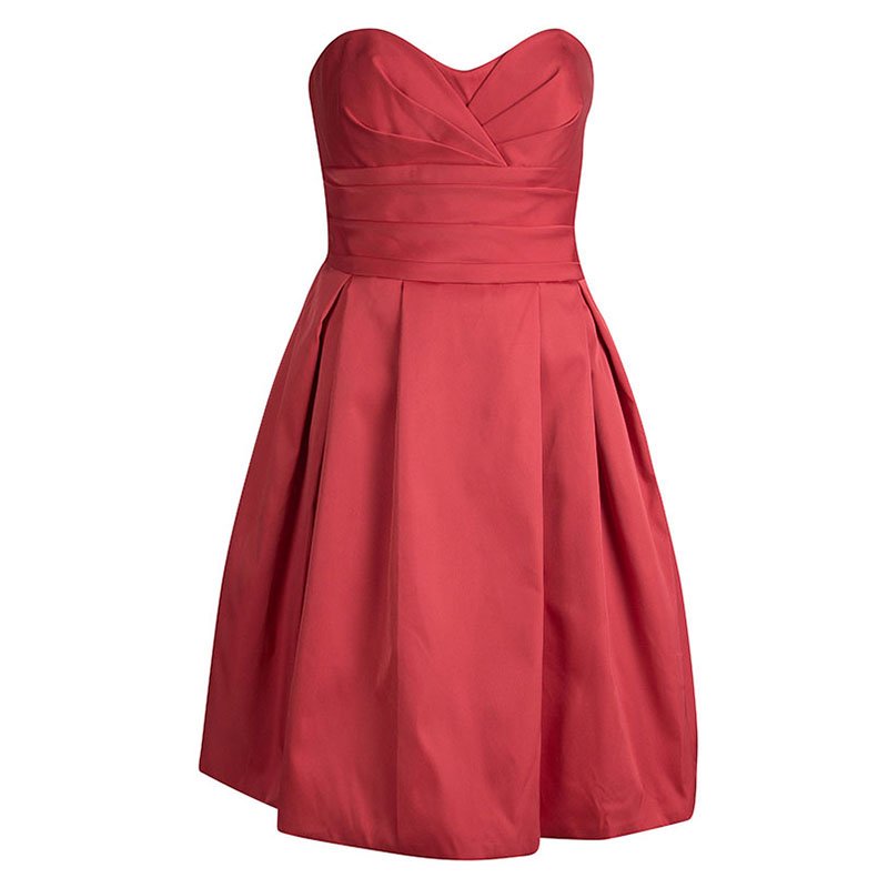 Pre Owned Armani Collezioni Red Satin Strapless Short Dress L