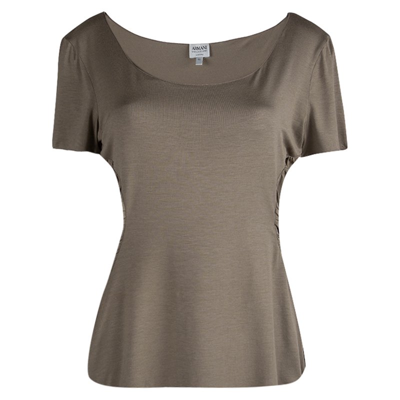 Pre Owned Armani Collezioni Olive Green Ruched Side Detail Top XL